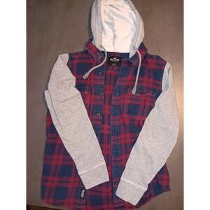 Hollister Hooded LS Buffalo🦬 Plaid Button Up Flannel Shirt Size S .....😎